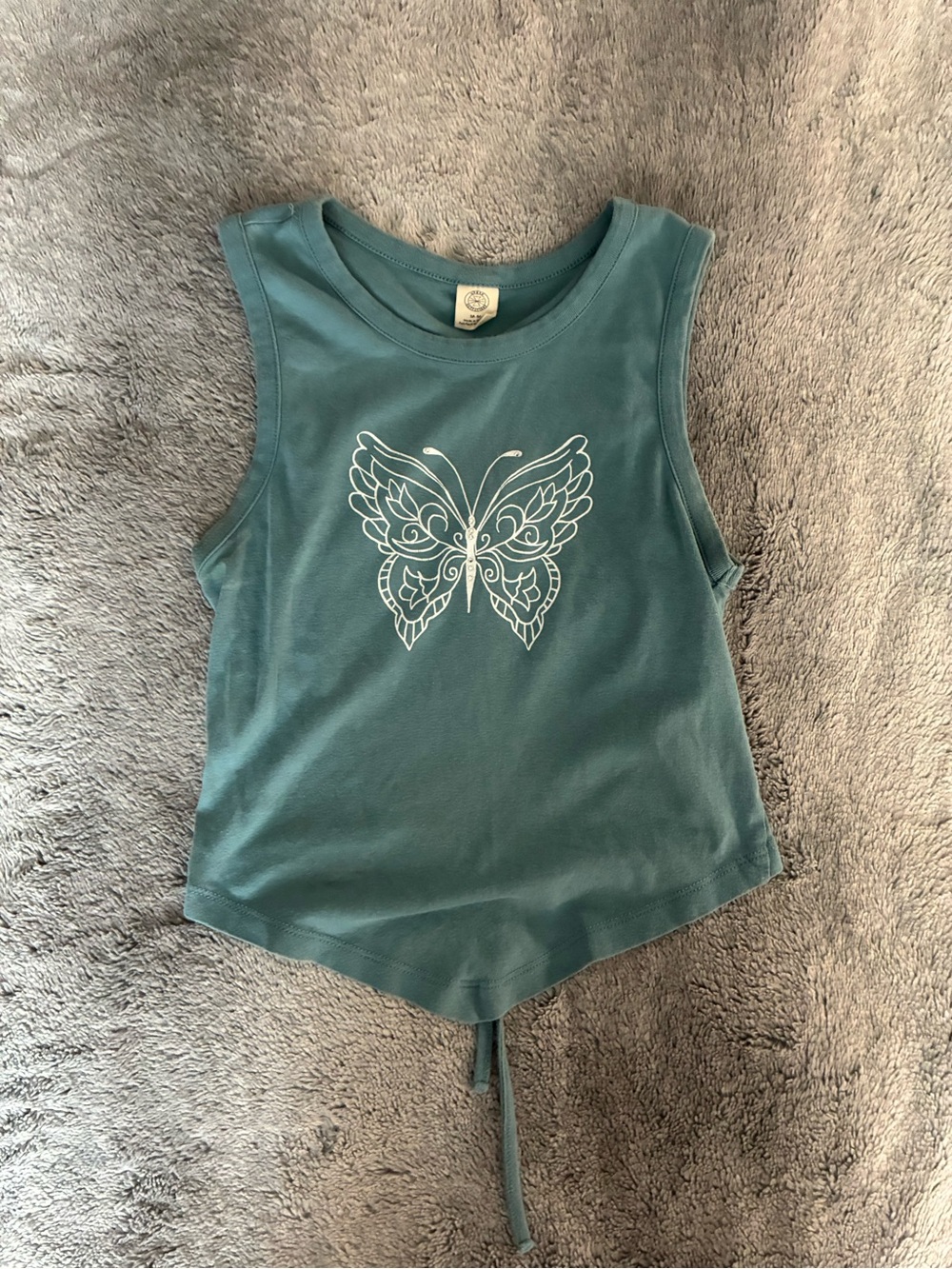 Teal Butterfly Open Back Tie Back Tank Top